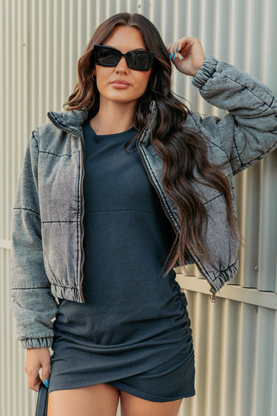 Warm Refuge Denim Cropped Puffer Jacket (Black) - NanaMacs