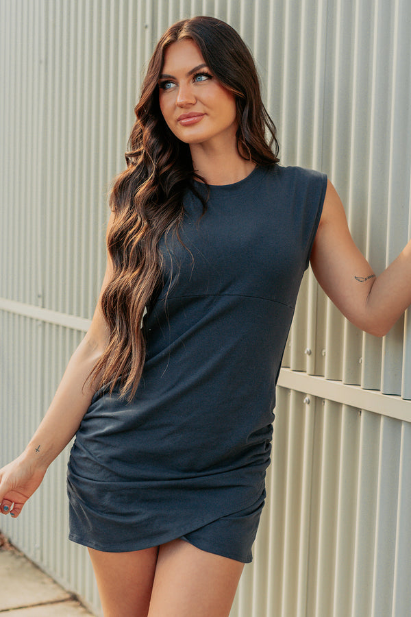 Stubborn Love Cap Sleeve Knit Mini Dress (Graphite) - NanaMacs