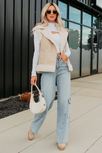 Cabin State Faux Leather Fur Lined Vest (Cream/Taupe) - NanaMacs