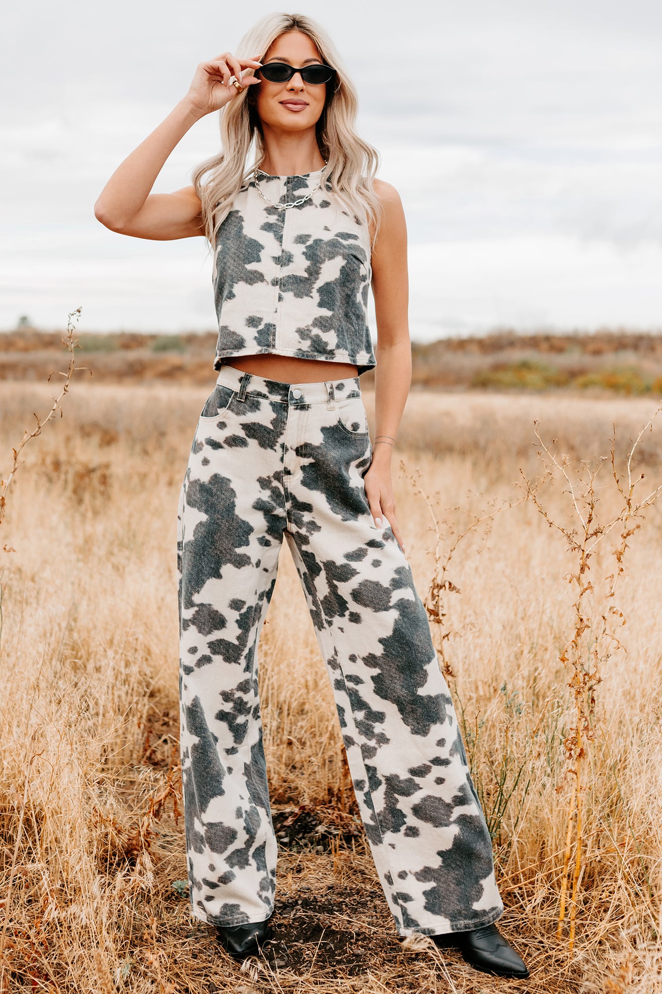 Willis Wide Leg Cow Print Klesis Jeans (Brown) - NanaMacs