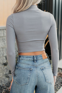 Leigh Long Sleeve Peekaboo Mock Neck Top (Elephant Grey) - NanaMacs