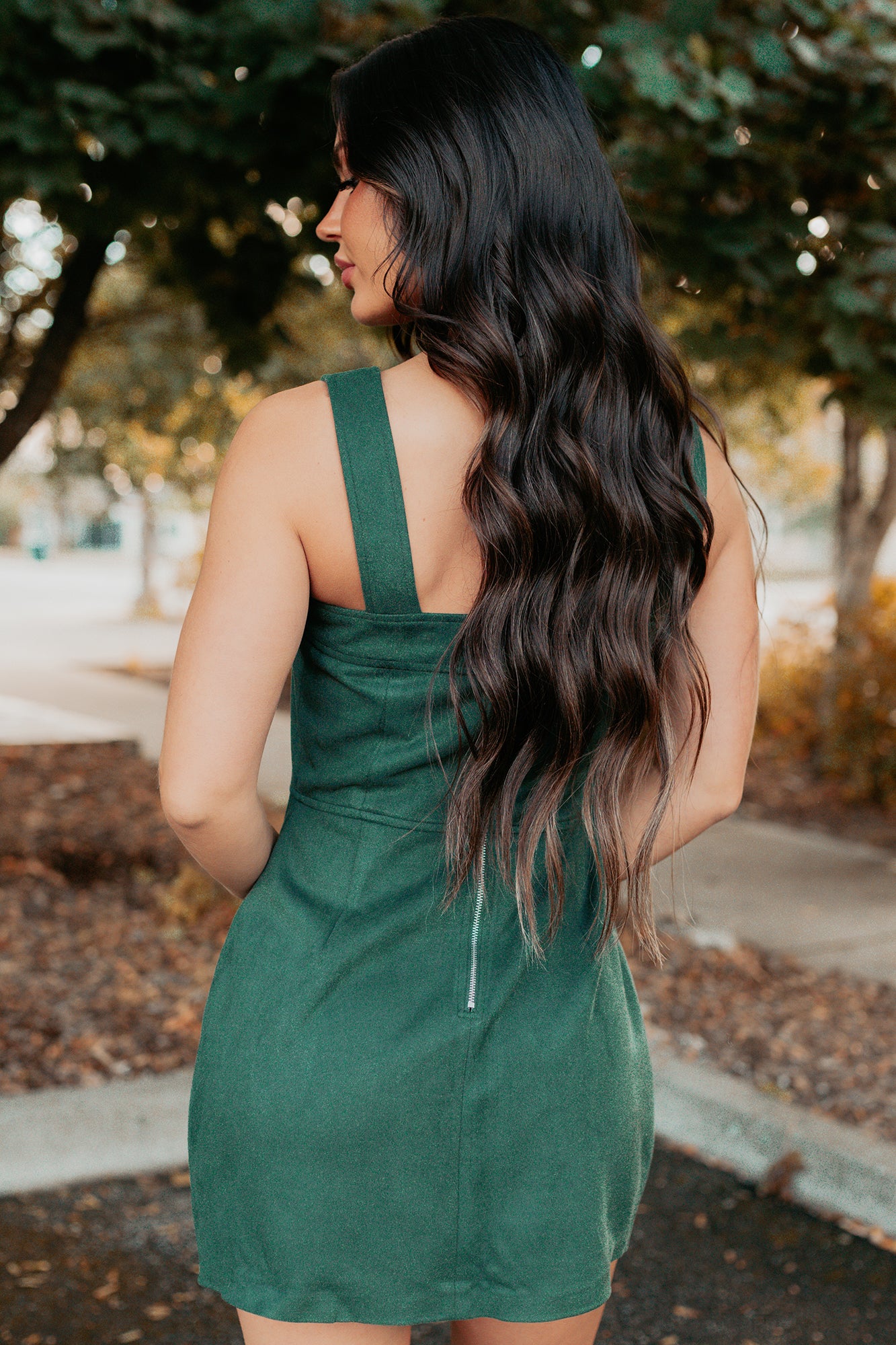 Pine Faux Suede Patch Pocket Sleeveless Mini Dress Pine Faux Suede Patch Pocket Sleeveless Mini Dress