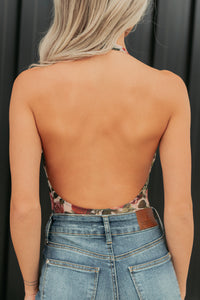 Pure Rhythm Halter Cowl Neck Floral Bodysuit (Blush/Wine) - NanaMacs