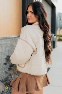 Pure Desire Contrast Trim Quilted Puffer Jacket (Beige) - NanaMacs