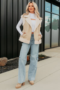 Cabin State Faux Leather Fur Lined Vest (Cream/Taupe) - NanaMacs