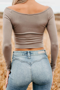 Love Again Off The Shoulder Long Sleeve Top (Dark Coco) - NanaMacs