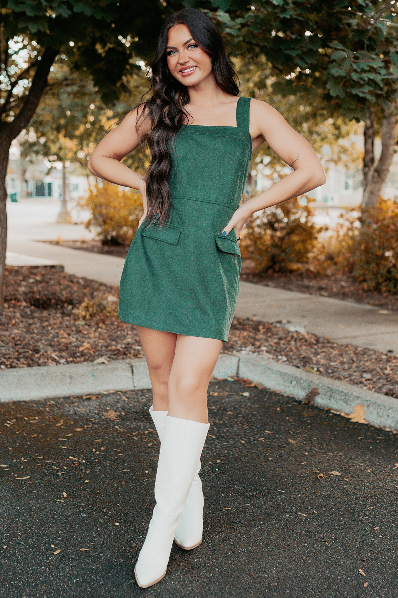 Pine Faux Suede Patch Pocket Sleeveless Mini Dress Pine Faux Suede Patch Pocket Sleeveless Mini Dress
