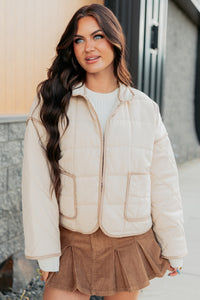 Pure Desire Contrast Trim Quilted Puffer Jacket (Beige) - NanaMacs