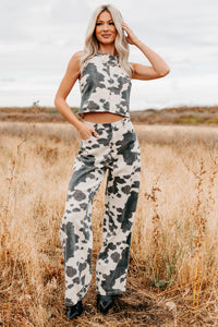 Willis Wide Leg Cow Print Klesis Jeans (Brown) - NanaMacs