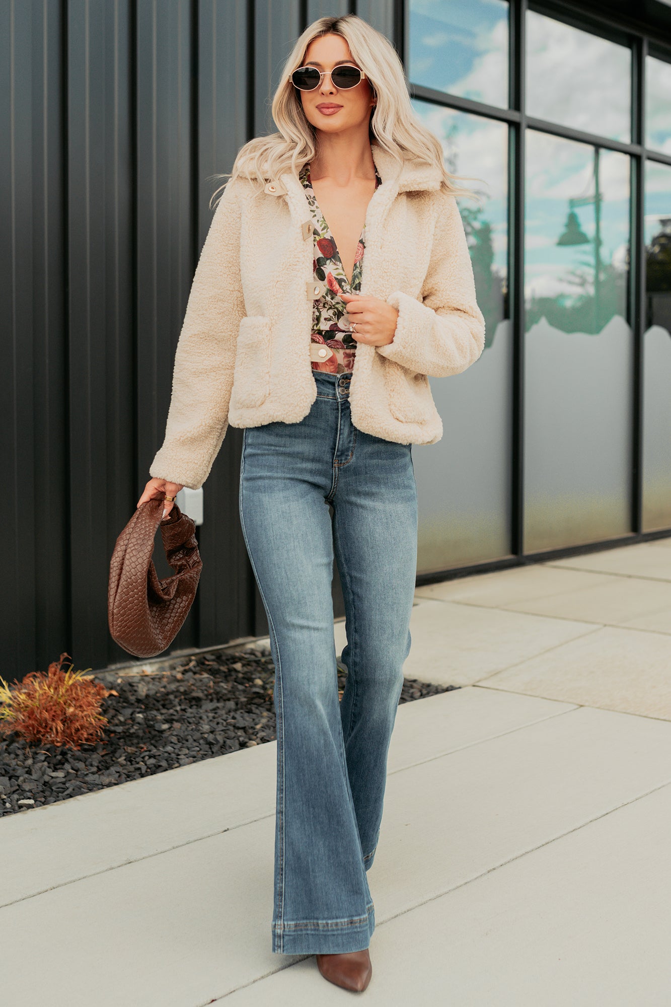 Mountain Haze Snap Button Up Sherpa Jacket (Cream) - NanaMacs