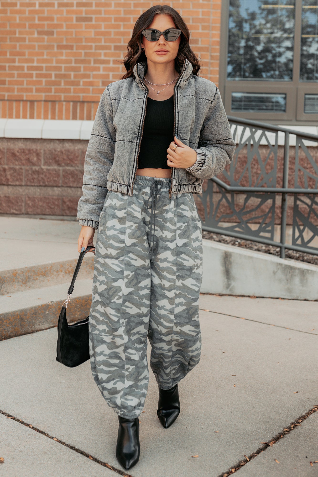 Warm Refuge Denim Cropped Puffer Jacket (Black) · NanaMacs