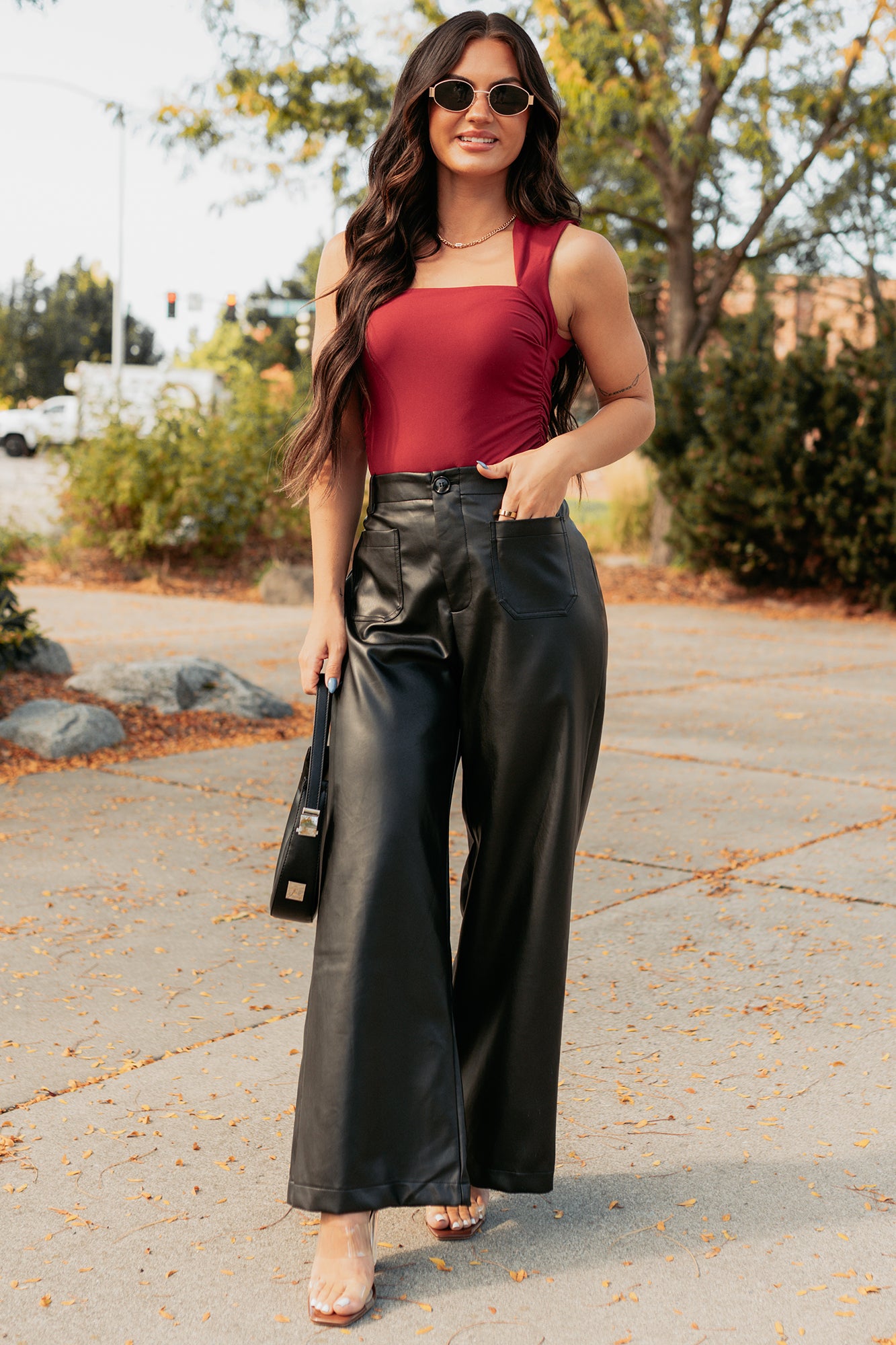 Burning Slow Sleeveless Square Neck Bodysuit (Ruby) - NanaMacs