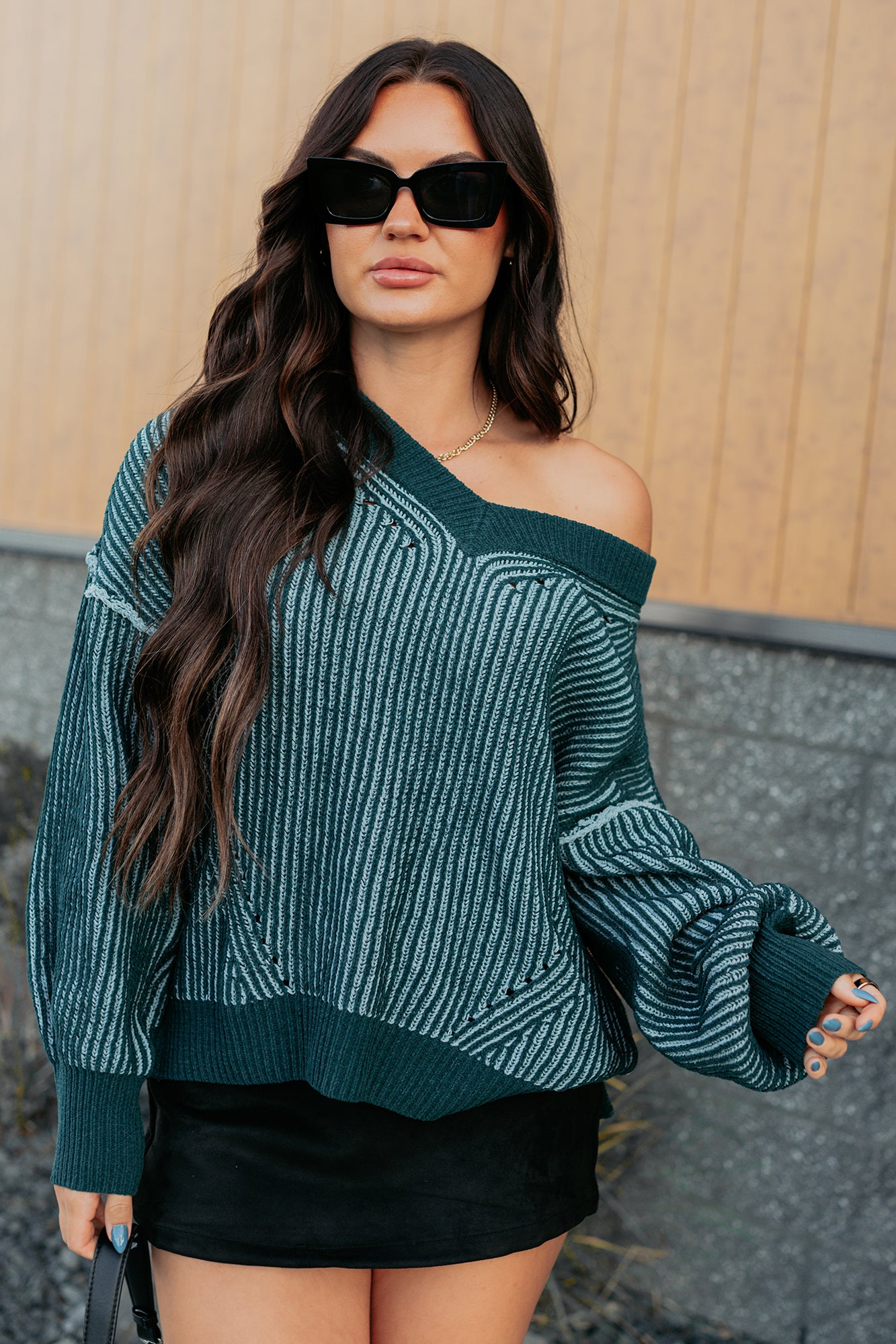 Grounded Soul Two Tone Cable Knit Sweater (Forest) - NanaMacs