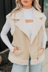 Cabin State Faux Leather Fur Lined Vest (Cream/Taupe) - NanaMacs