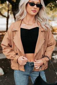 Feeling Jaded Faux Suede Moto Jacket (Camel) - NanaMacs