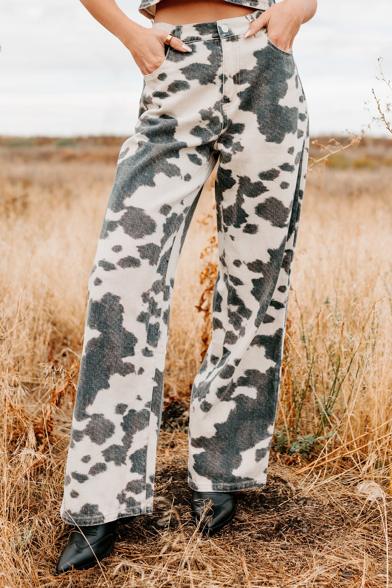 Willis Wide Leg Cow Print Klesis Jeans (Brown) - NanaMacs