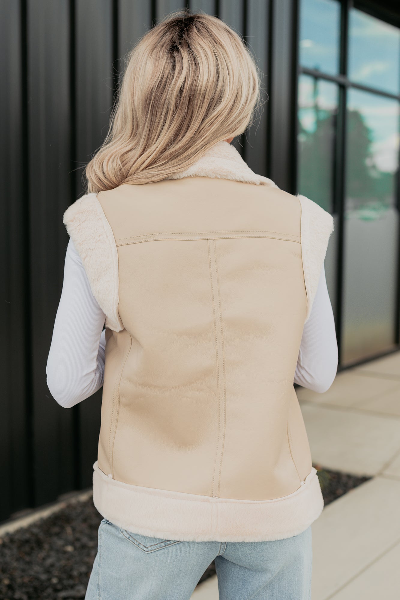 Cabin State Faux Leather Fur Lined Vest (Cream/Taupe) · NanaMacs