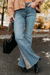 Jaden Leopard Detail Flare Cello Jeans (Medium Tint) - NanaMacs