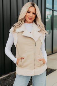 Cabin State Faux Leather Fur Lined Vest (Cream/Taupe) - NanaMacs
