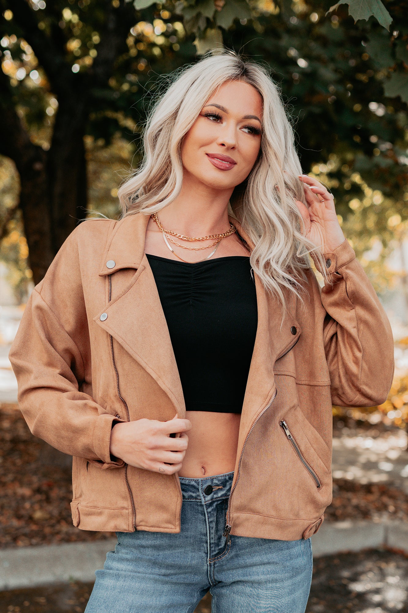 Feeling Jaded Faux Suede Moto Jacket (Camel) - NanaMacs