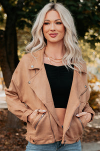 Feeling Jaded Faux Suede Moto Jacket (Camel) - NanaMacs