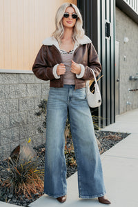 After Dark Faux Suede Fur Lined Jacket (Brown) - NanaMacs