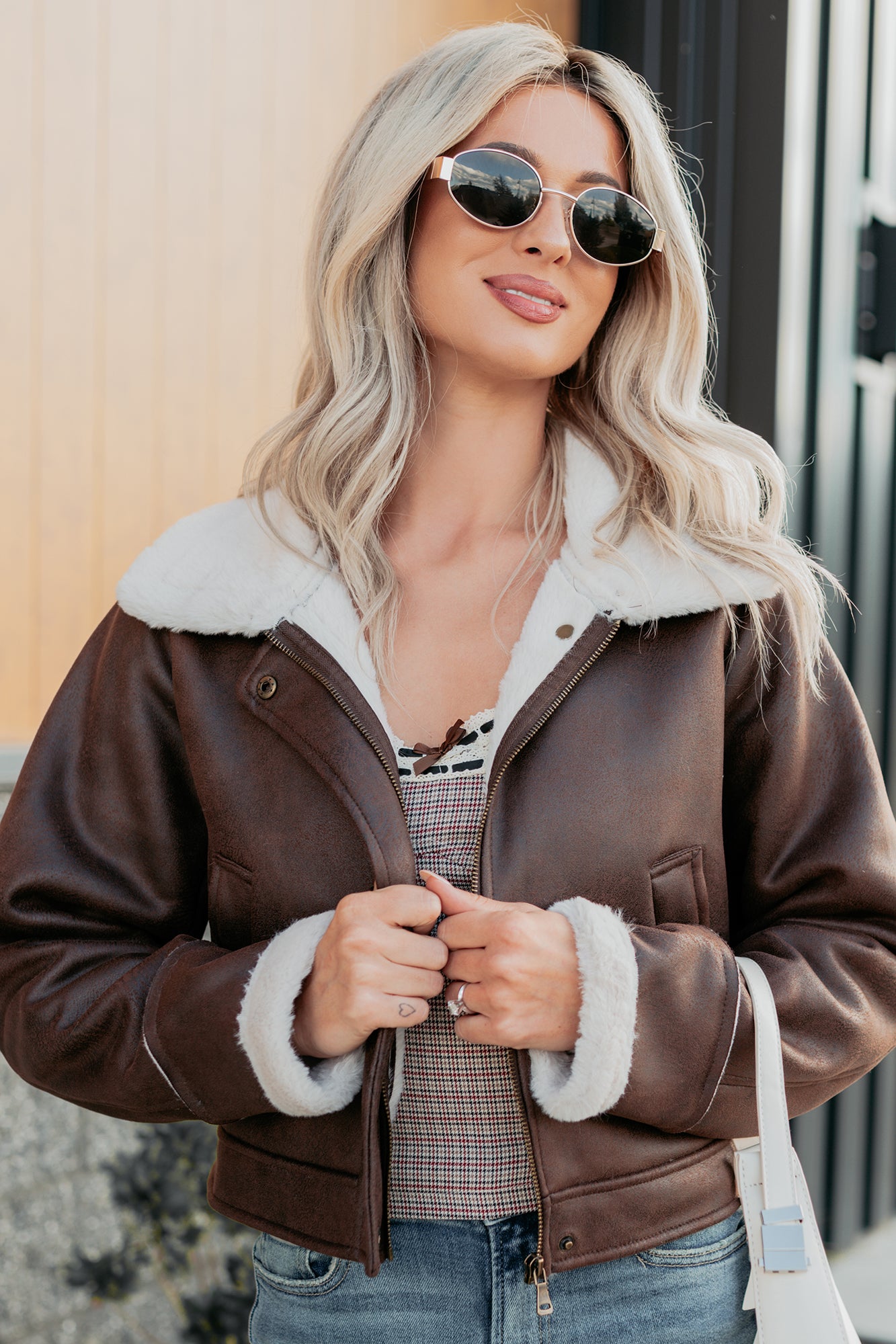 After Dark Faux Suede Fur Lined Jacket (Brown) - NanaMacs