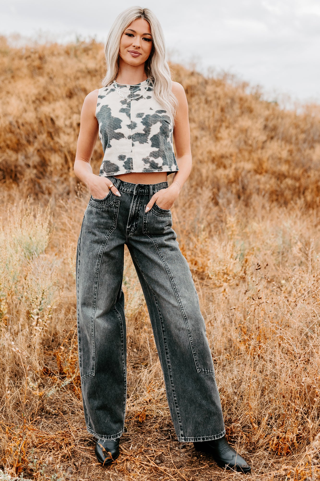 Julio High Rise Baggy Hidden Brand Jeans (Grey) - NanaMacs