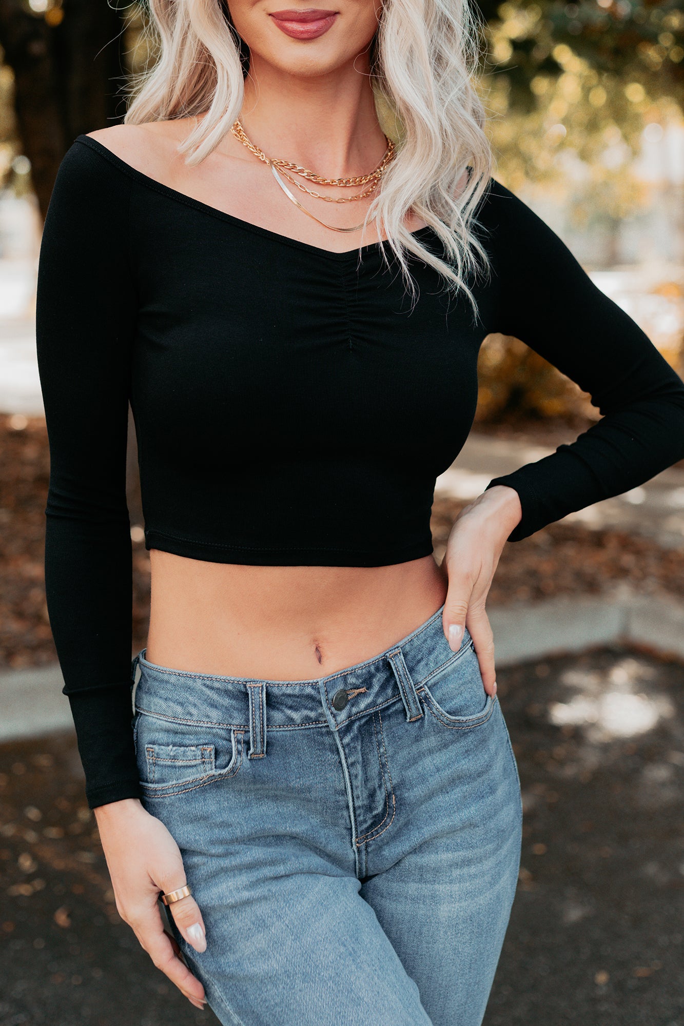 Love Again Off The Shoulder Long Sleeve Top (Black) - NanaMacs