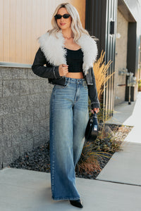 Unapologetic Glow Denim Fur Collar Jacket (Black) - NanaMacs