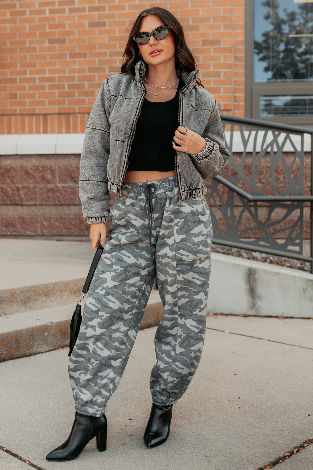 Warm Refuge Denim Cropped Puffer Jacket (Black) - NanaMacs