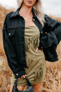 Steady Ground Raw Seam Denim Shacket (Black) - NanaMacs