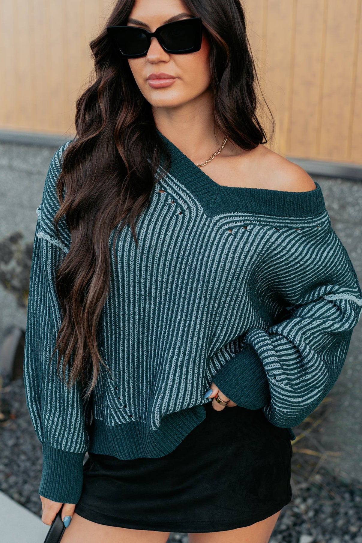 Grounded Soul Two Tone Cable Knit Sweater (Forest) - NanaMacs