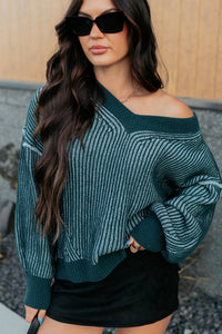 Grounded Soul Two Tone Cable Knit Sweater (Forest) - NanaMacs