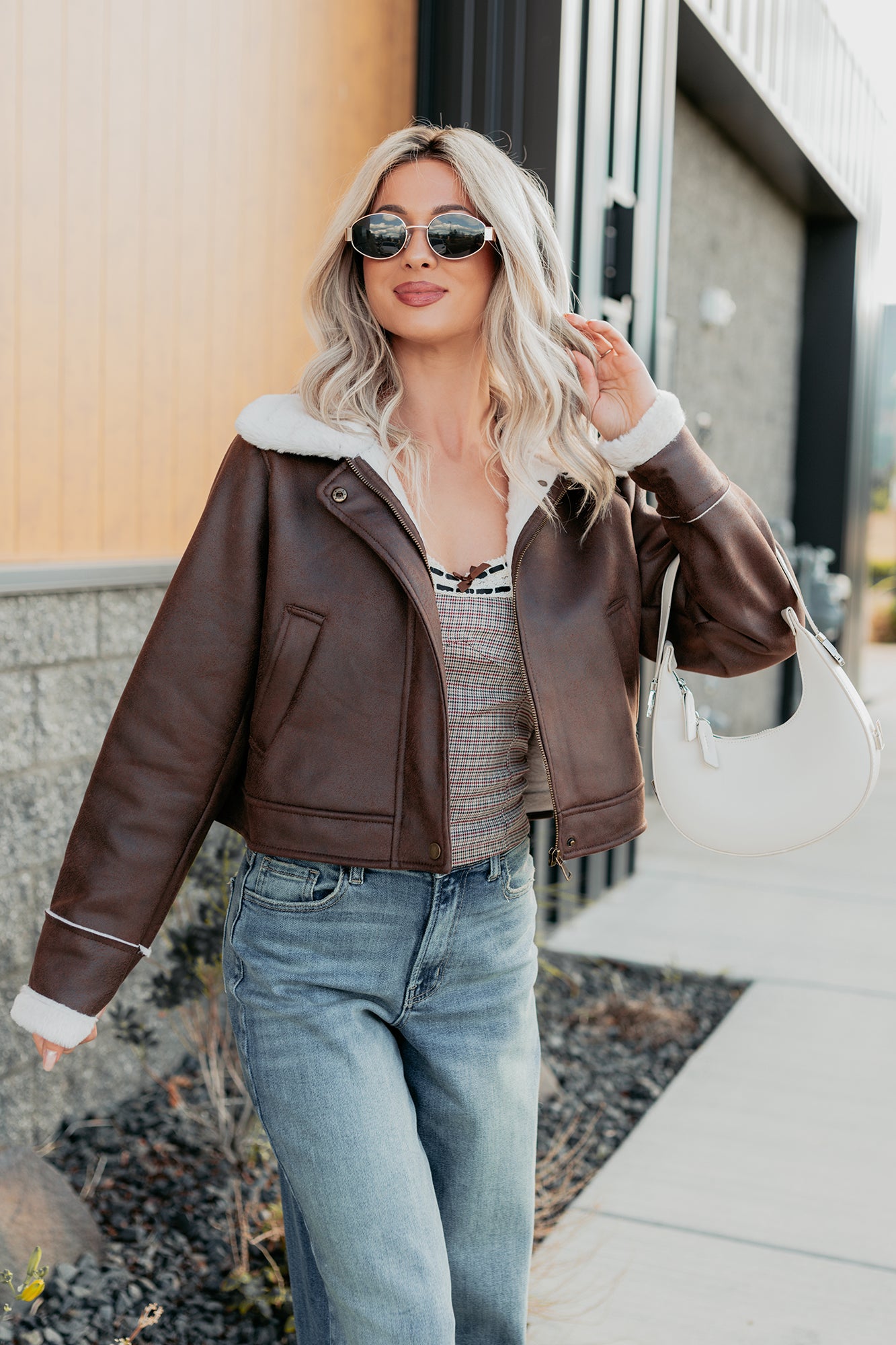 After Dark Faux Suede Fur Lined Jacket (Brown) - NanaMacs