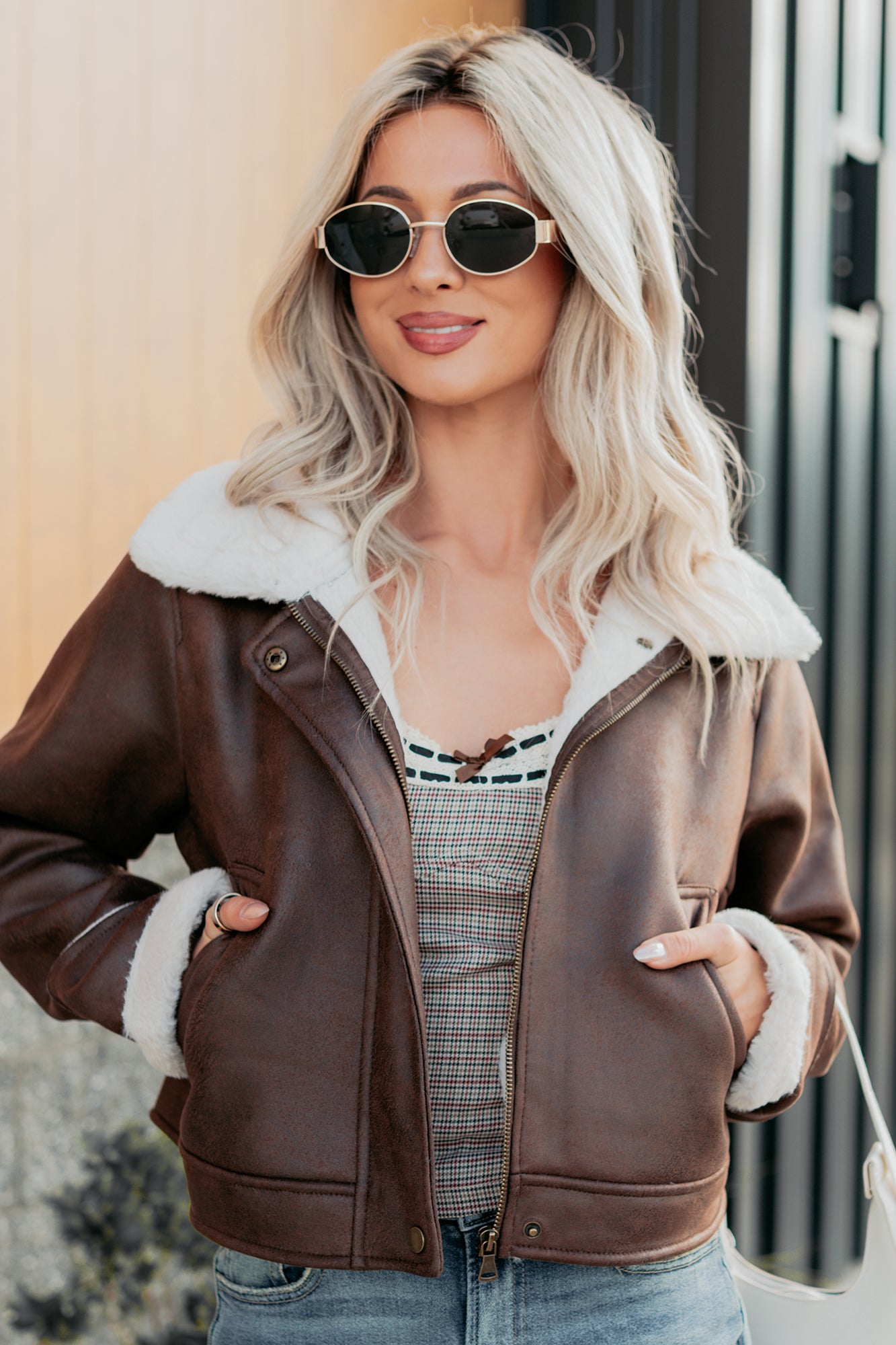 After Dark Faux Suede Fur Lined Jacket (Brown) - NanaMacs