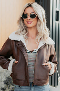 After Dark Faux Suede Fur Lined Jacket (Brown) - NanaMacs