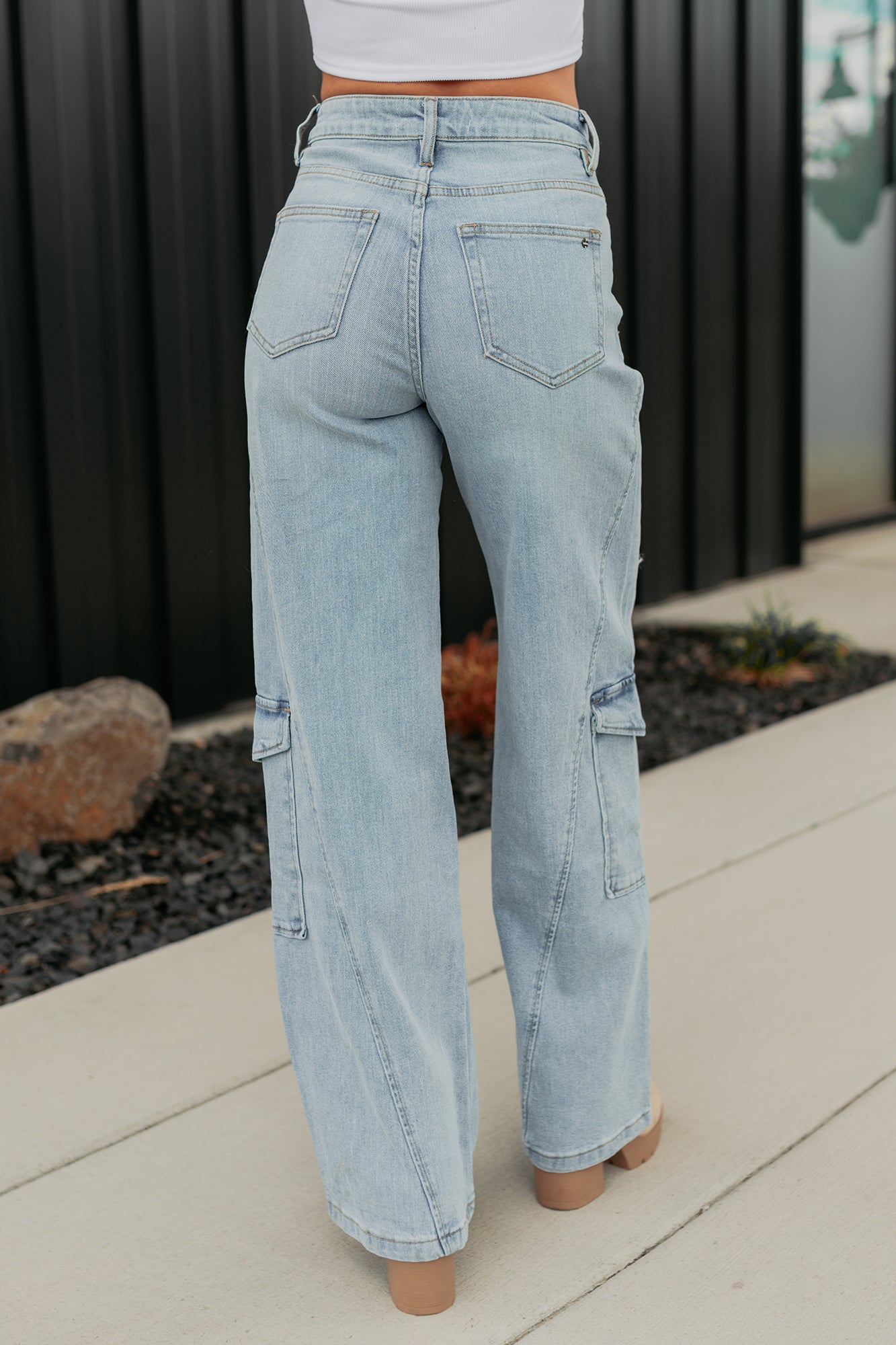 Crosby Wide Leg Mica Denim Cargo Jeans (Light Wash) - NanaMacs