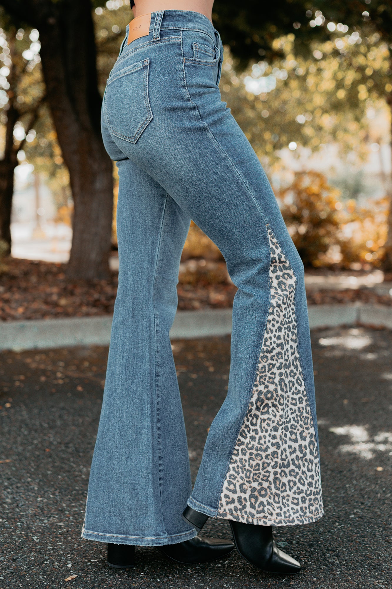 Jaden Leopard Detail Flare Cello Jeans (Medium Tint) - NanaMacs