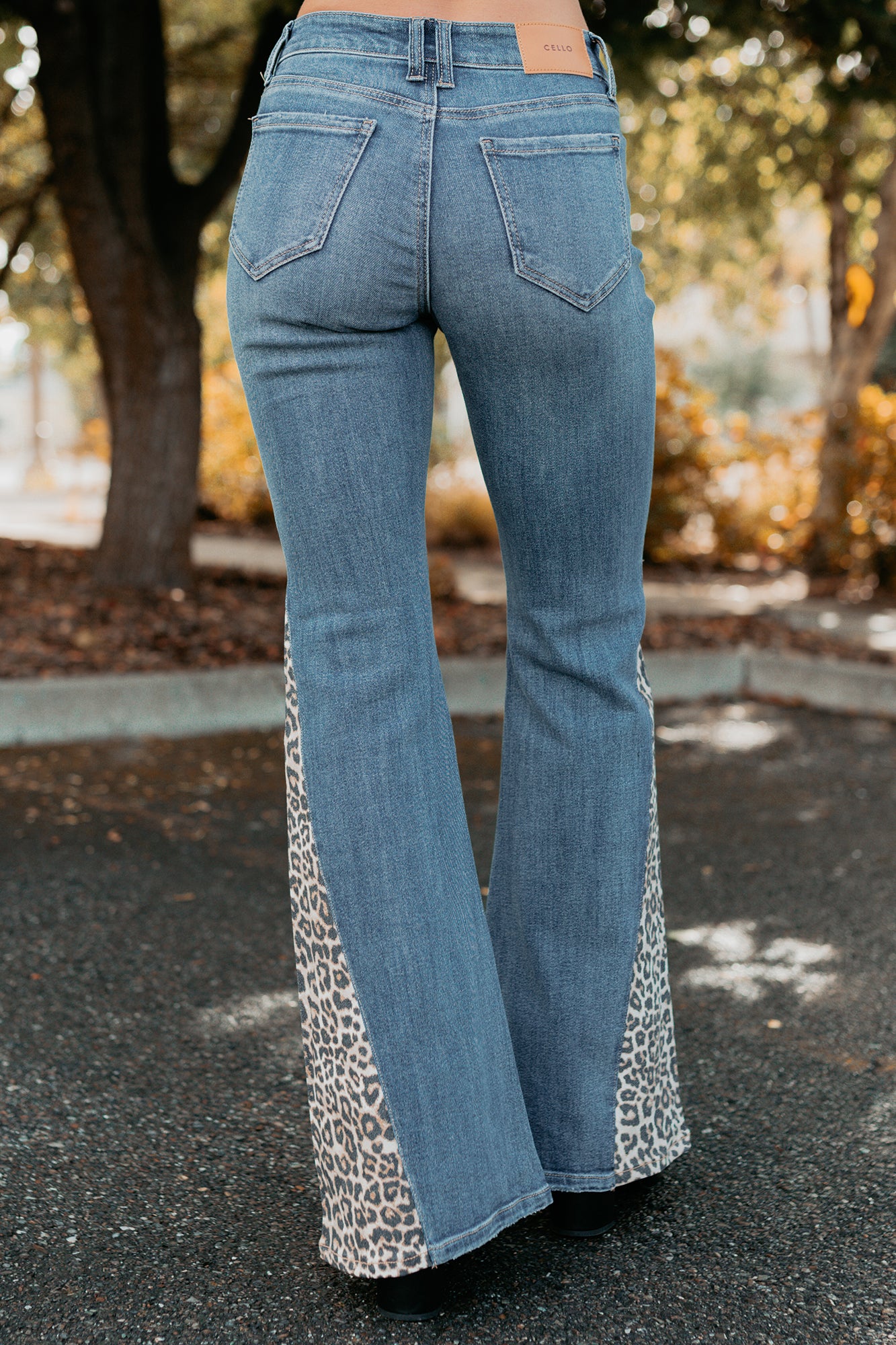 Jaden Leopard Detail Flare Cello Jeans (Medium Tint) - NanaMacs