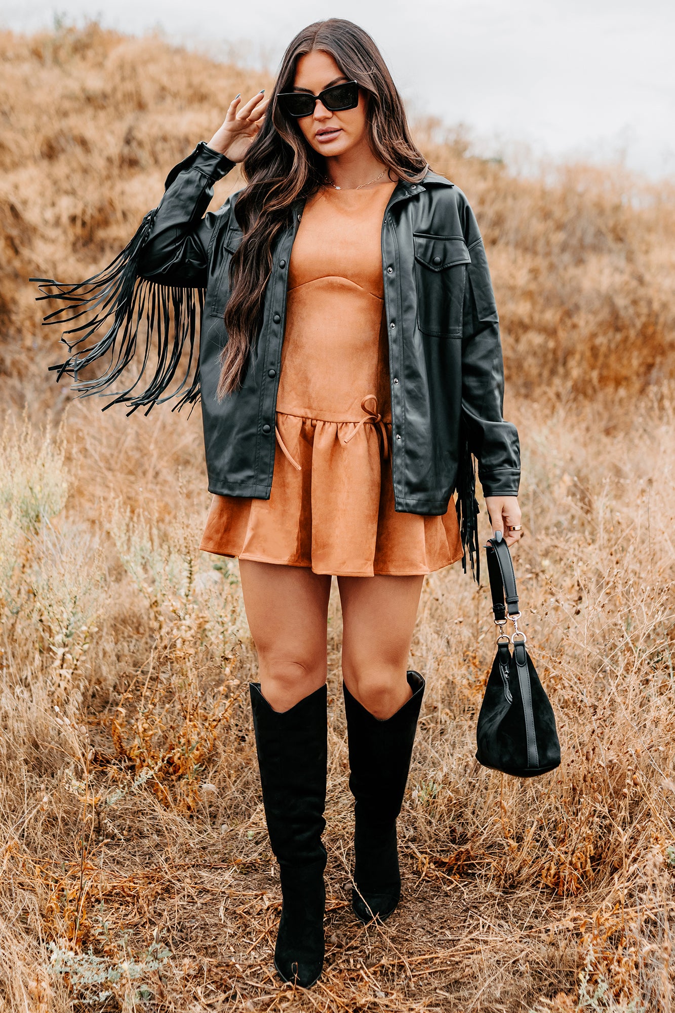 Wild West Whimsy Fringe Faux Leather Jacket (Black) - NanaMacs