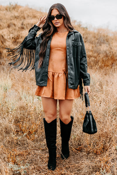 Wild West Whimsy Fringe Faux Leather Jacket (Black) - NanaMacs