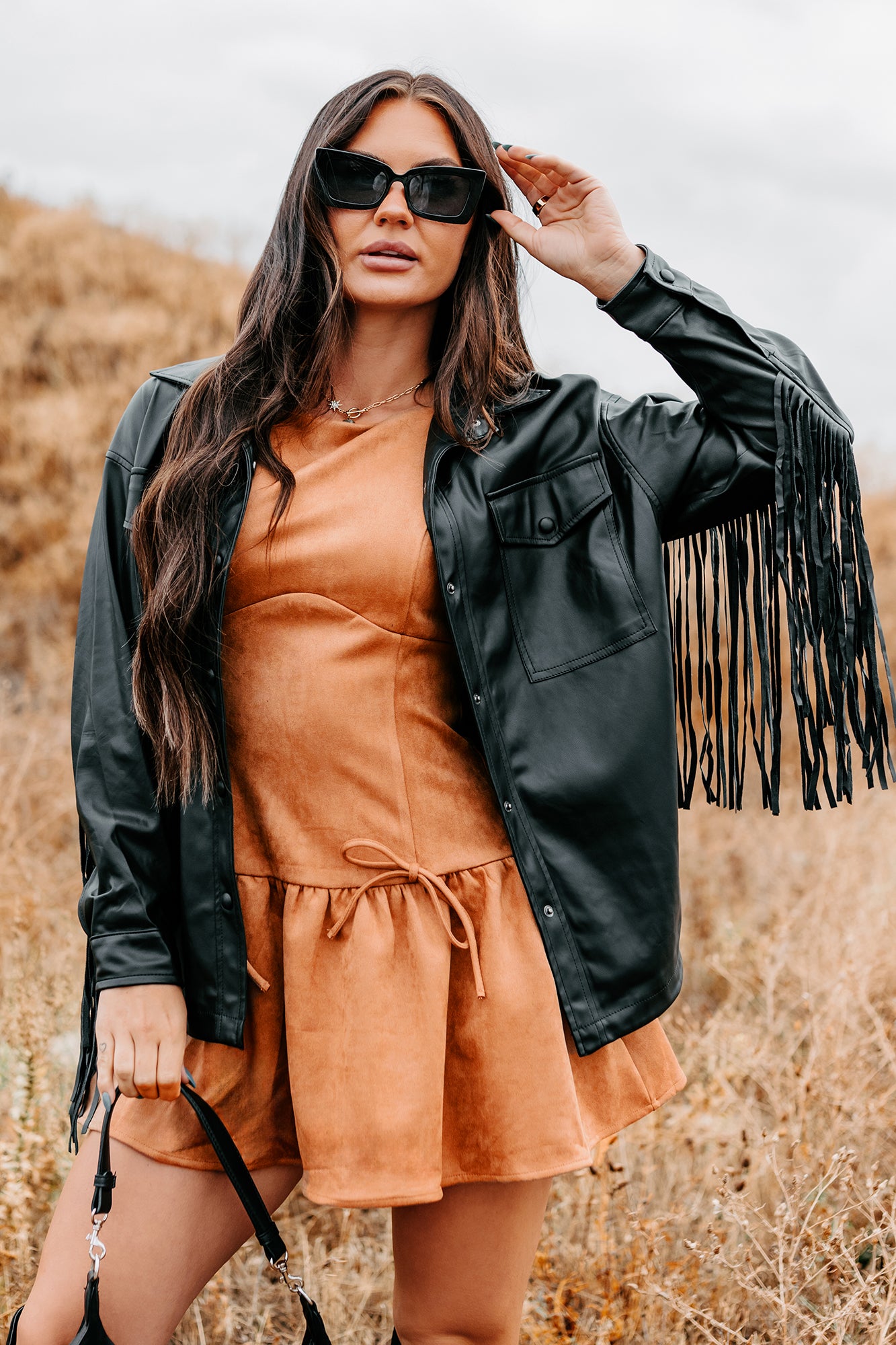 Wild West Whimsy Fringe Faux Leather Jacket (Black) - NanaMacs