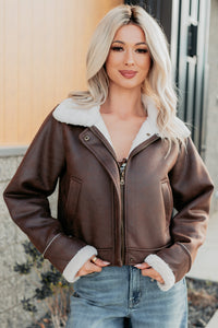 After Dark Faux Suede Fur Lined Jacket (Brown) - NanaMacs