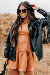 Wild West Whimsy Fringe Faux Leather Jacket (Black) - NanaMacs