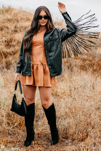 Wild West Whimsy Fringe Faux Leather Jacket (Black) - NanaMacs