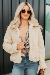 Mountain Haze Snap Button Up Sherpa Jacket (Cream) - NanaMacs