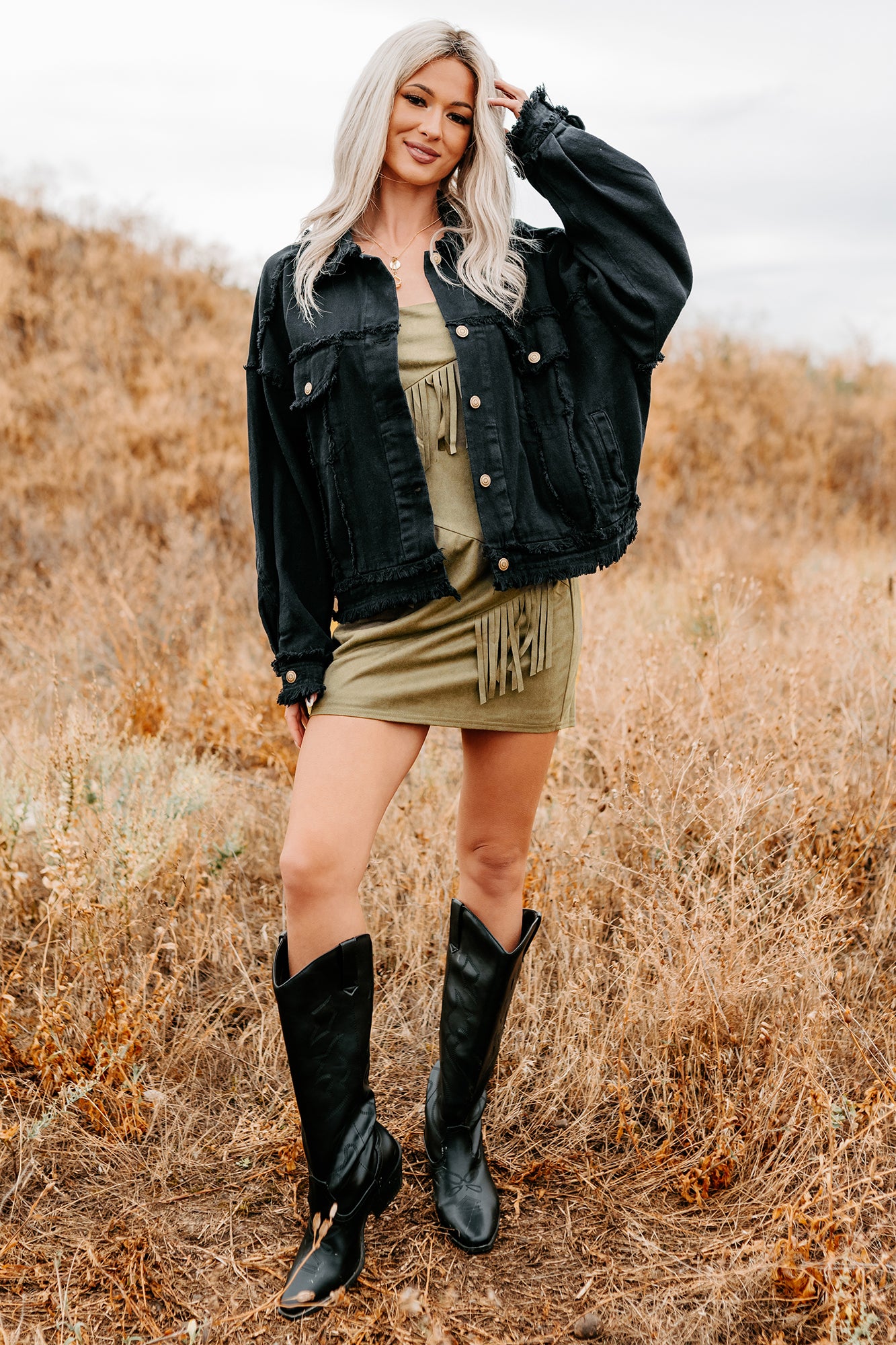 Steady Ground Raw Seam Denim Shacket (Black) - NanaMacs