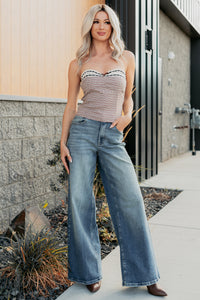 Kiss It Better Strapless Houndstooth Lace Top (Brown/Wine) - NanaMacs