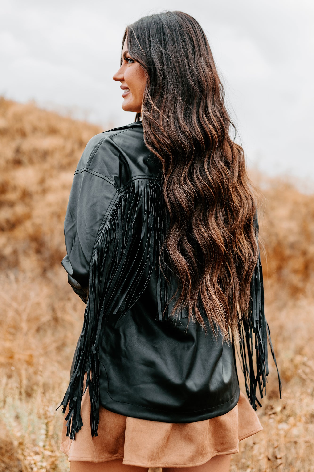 Wild West Whimsy Fringe Faux Leather Jacket (Black) - NanaMacs